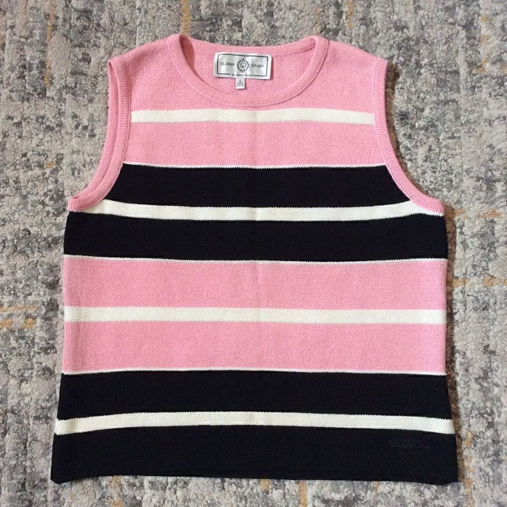 ST. JOHN SPORT KNIT SANTANA STRIPE TANK TOP! EUC!